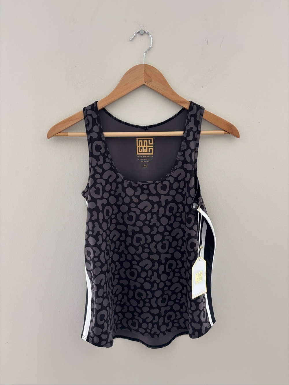Emily McCarthy Boxy Tank Noir Cheetah Print Athletic Tank Top NWT XS